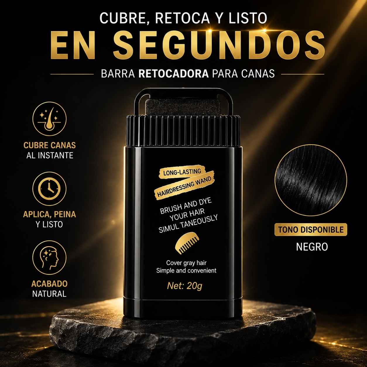 Barra Retocadora para Canas 2 en 1 con Peine – Tono Negro
