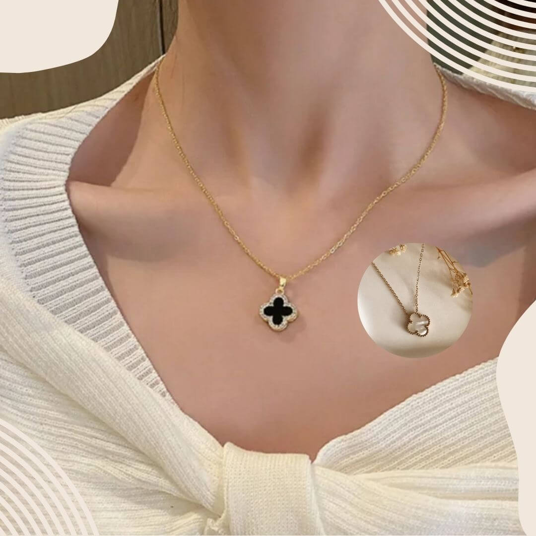Collar Trébol B/N + Caja de regalo🎁