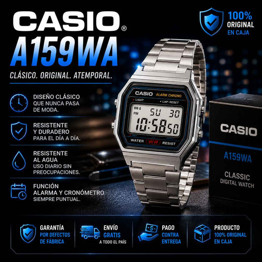 Reloj Casio A159WA Vintage Acero Inoxidable | Alarma, Cronógrafo y Retroiluminación