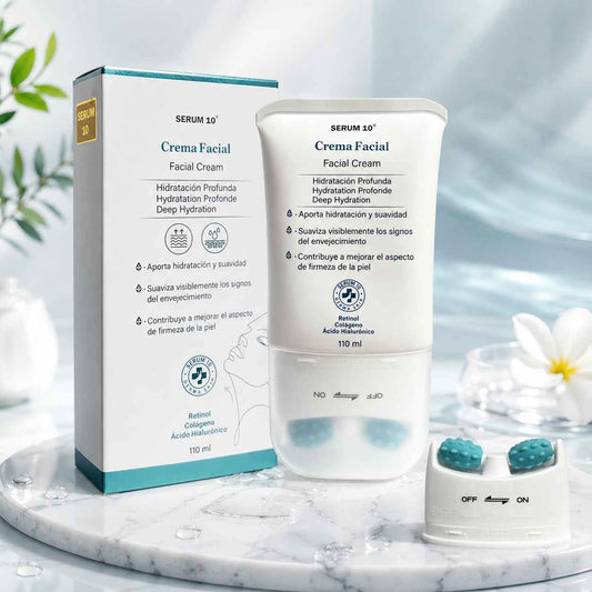Crema Facial y Reafirmante para Cuello SERUM 10 con Masajeador ON/OFF – 110 ml